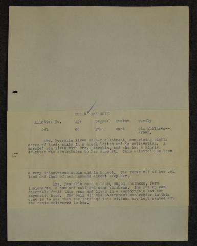 Preliminary Quapaw Agency Industrial Survey of Susan Bearskin, ca. 1924 Preliminary Quapaw Agency Industrial Survey of Susan Bearskin, ca. 1924
