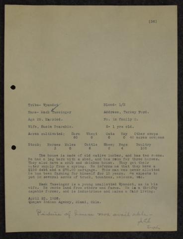 1926 Quapaw Agency Industrial Survey of Mack Tussinger